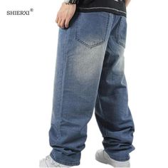 Men's Loose Hip Hop Style Skateboard Jeans Baggy Rap Denim Pants — PaylessClothes.com Look Hip Hop, Kids Dress Shoes, Jean Baggy, Baggy Denim, Patterned Jeans, Hip Hop Style, Loose Fit Jeans, Estilo Hip Hop, Loose Jeans