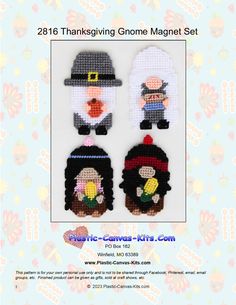 three thanksgiving gnomes are shown in this cross - stitch pattern, and one is for the