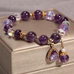 Natural Crystal Purple Phantom Bracelet | Natural Amethyst Bracelet | – Huge Tomato Anting Manik, Beads Bracelet Design, Crystal Beads Bracelet, Fancy Jewellery, A Bracelet, Beaded Bracelets Diy, Amethyst Bracelet, Girly Jewelry, Mens Jewelry Bracelet