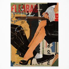 a collage of various images including a woman's legs, shoes and newspaper