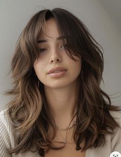 Wolfcut Hair With Curtain Bangs, Middle Hair With Bangs, Hair Cuts With Curtain Bangs Wavy, Hair Cut With Curtain Bangs For Girl, Long Layered Shag Haircut Curtain Bangs, Layered Hair With Short Curtain Bangs, Over Shoulder Haircut, Cut With Bangs, Curtain Band Medium Hair