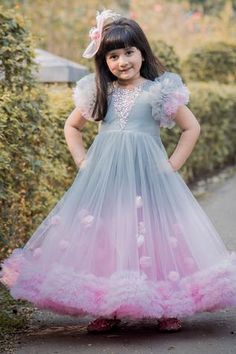 Shop for Toplove Grey Embellished Ruffle Gown For Girls Online at Aza Fashions Net Frocks For Kids Party Wear, Net Frock Designs For Kids, Floral Design Frocks, Kids Frocks Design Party Wear, Frock For Teens, Kids Party Frocks, Long Frocks For Kids, Floral Long Frocks, Long Frocks For Girls