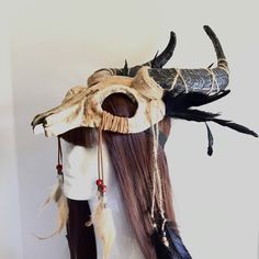 Faux Animal skull and horn headdress in natural, silver or gold finish for Samhain Gaelic festival marking the end of the harvest season and the beginning of the darker half of the year. Can be worn with your Druid Samhain attire! I N C L U D E D Comes with thick black elastic band attached. This is a headpiece and can be worn as a mask but its not as comfortable so its best to be worn on head. S H I P P I N G - Processed same day or within 24 hours. 1-2 day guaranteed delivery services offered, Witch Headdress, Skull Headpiece, Elegant Face Mask, Skull Crown, Skull With Horns, Ac New Leaf, Metal Mask, Pagan Rituals, Costume Masks