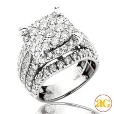 a white gold ring with two rows of diamonds