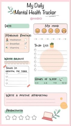 Creative To Do List Design, Self Care Notebook Ideas, Getting My Life Together List Template, Planer For Study, Study Notes Template, Mental Health Bullet Journal, Study Planner Template, Daily Journal Template, Mental Health Tracker