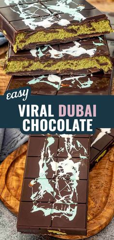 chocolate bar with the words, easy virall dubai chocolate on top and an image of