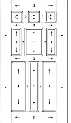 the diagram shows an arrangement of doors with numbers and measurements for each door, as well as