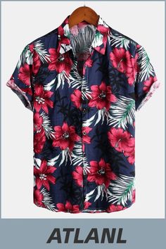 Great for summer vacation, daily leisure, sun beach, travel, rock parties, concert, streetwear, stage performance, dating, urban style, themed parties etc. Tropical Floral Pattern, Navy Blue Shirts, Tropical Shirts, Fits With Shorts, Floral Shirt, Blue Shirt, Summer Shirts, Piece Of Clothing, Hawaiian Shirt