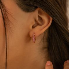 These huggie hoops are adorned with delicate pink gemstones on the front side of the earring and a smooth shiny surface on the back, they come with a hinged closure. Crafted with precision and care, these hoops offer both elegance and comfort. The subtle sparkle of the pave setting enhances the beauty of the pink gemstones, adding a touch of glamour to any ensemble. Symbolizing warmth, affection, and gratitude, they're the perfect way to show mom how much she means to you. Give her a gift she'll love and cherish with these stunning pink gemstone earrings that are as beautiful as she is. ♦We pay tremendous attention to details, to make each piece unique and special, only for you♦ H O W ∙ T O ∙ O R D E R - Select each option from the drop-down menu - Add your item(s) to cart and proceed to c Pink Cubic Zirconia Hoop Earrings For Gift, Pink Cubic Zirconia Hoop Earrings As Gift, Pink Hoop Huggie Earrings For Anniversary, Small Pink Hoop Earrings For Anniversary, Pink Hoop Earrings For Anniversary, Pave Hoop Earrings, Birthday Gift For Mom, Perfect Birthday Gift, Earrings Pink