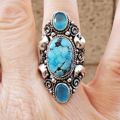 Brand New Handmade Tibetan Turquoise And Blue Chalcedony Silver Crescent Moon Statement Ring. Size 9 1/2 925 Stamped New To Poshmark? Use Referral Code Kimberlyn222 To Receive $10. Tibetan Turquoise, Blue Chalcedony, Marc Fisher, Crescent Moon, Womens Jewelry Rings, Turquoise Blue, Statement Ring, Blue And Silver, Crescent