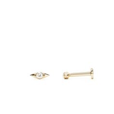 Elevate your cartilage jewelry collection with an elegant diamond stud earring. Crafted from 14k solid gold, this modern and minimalist design features a prong-set diamond totaling 0.015 carats. Chic and comfortable, it's the perfect accessory for adding a touch of sophistication to your everyday style.The threaded screw pin earring post is easy to insert and remove, and the flat back makes it comfortable to wear. Our screw pin flat back earring studs are made of solid 14k gold and are hypoaller Minimalist Diamond Cartilage Earrings With Prong Setting, Minimalist Diamond Piercings In Diamond White, Minimalist Diamond White Diamond Piercings, Minimalist Round Cut Diamond Piercings, Minimalist Diamond White Piercings, Modern 14k Yellow Gold Piercings, Minimalist Everyday Diamond Piercings, Everyday Minimalist Diamond Piercings, Minimalist White Gold Cartilage Earrings With Prong Setting