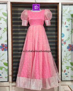 home - Lydia Fashion Boutique fashion designer boutique Latest Model Frocks For Women, Organza Saree Dress Gowns, Latest Gown Pattern Indian, Saree Frock Dresses For Women, Traditional Long Frocks Indian, Saree Frock Design, Saree Frock Dresses, Gowns From Saree, Long Gown Dress From Saree