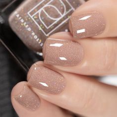 Gel Nails For Pale Hands, Opaque Shimmer Nails, New Glitter Nails, Nail Polish Simple Ideas, Taupe Shimmer Nails, Taupe Wedding Nails, Fall Bridesmaid Nail Ideas, Shimmer Fall Nails, Nail Champagne Color