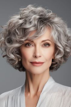 Grey Curly Bob, Curly Angled Bobs, Short Wavy Haircuts, Grey Curly Hair, Curly Hair Photos, Wavy Haircuts, Short Curly Haircuts, Short Haircuts For Women, Haircuts For Curly Hair