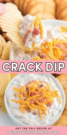 Looking for simple tailgating recipes? Here's one of the best football appetizers! This cold dip is an easy game day food using just 3 ingredients. Complete with cheddar and bacon bits, this ranch crack dip is highly addictive! Easy Game Day Food, Sour Cream Dip Recipes, Chip Dip Recipes, Sour Cream Dip, Delicious Dips Recipes, Quick And Easy Appetizers, Creamy Dip, Dip Recipes Easy, Queso Dip