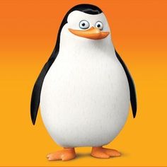 a cartoon penguin is standing in front of an orange background