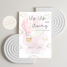 "Digital Invite and phone invite Download Only! More designs of this theme are on our shop! Copy and paste the link to see more! https://www.etsy.com/shop/BalloonandEverything?ref=profile_header Featuring pretty shade of pink hot air balloon UP, UP, AND, AWAY themed baby shower! This baby shower party invitation is the perfect and stress free way to decorate your little bundle of joy! All you need to do is simply download, save and print from your home or at a printing location! Please note that this is an INSTANT DOWNLOAD file that will not be the physical product. Once completion of payment, you will receive a link to your email with your file to download! One you download you are able to edit and print! See the full UP, UP, AND AWAY collection here on Esty. Each item sold separately. H Pink Hot Air Balloon, Baby Shower Party Invitations, Pool Photography, Party Girlande, Party Garland, Invitation Baby Shower, Baby Sprinkle, Baby Shower Balloons