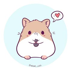 a cartoon hamster with a flower in its mouth and a thought bubble above it