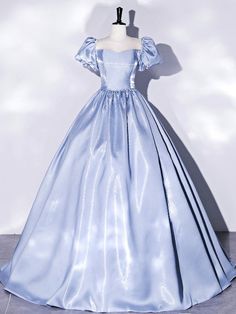 Cute Cheap Blue Princess Dress, Light Blue Fitted Ball Gown For Banquet, Light Blue Satin Dress For Banquet, Fitted Light Blue Ball Gown For Banquet, Fitted Blue Ball Gown For Banquet, Light Blue Fitted Dress For Banquet, Fitted Light Blue Dress For Banquet, Fitted Light Blue Ball Gown For Prom, Fitted Blue Ball Gown Dress