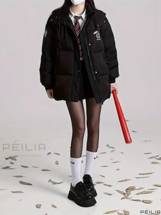 Peilia - Chic Letter Pattern Hooded Jacket with Zip Up Closure, Stylish Long Sleeve Outerwear for Women School Outerwear With Letter Print For Fall, Fall School Outerwear With Letter Print, Hooded Outerwear For School, Winter College Hooded Jacket With Letter Print, Fall School Outerwear With Pockets, Long Sleeve Winter Outerwear For School, Black Outerwear With Pockets For School, Black School Outerwear With Pockets, Winter School Outerwear With Letter Print