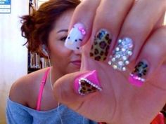 Paznokcie Hello Kitty, Hello Kitty Nail, Kitty Nail, Cheetah Nails, Duck Nails, Leopard Print Nails, Hello Kitty Nails, Really Cute Nails, Cat Nails