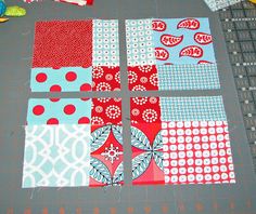 the quilts are laid out and ready to be sewn