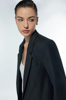 This premium blazer boasts a sophisticated straight notch lapel design, made with luxurious polycotton fabric for a refined and tasteful look. Elevate any outfit with the exclusive and elegant style of the blazer. Sleek Structured Blazer For Semi-formal Occasions, Tailored Sleek Blazer Dress With Suit Collar, Sleek Tailored Blazer Dress With Suit Collar, Sleek Notch Lapel Blazer Dress For Business, Elegant Black Blazer Dress For Business Casual, Elegant Tailored Blazer With Suit Collar, Sleek Notch Lapel Blazer Dress For Business Casual, Sleek Blazer Dress With Suit Collar For Business, Sleek Business Blazer Dress With Suit Collar