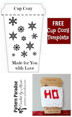 cup cozy crochet pattern and instructions to make it in the shape of a coffee cup