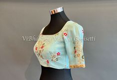 Blouse size: 34 All the Blouses have enough room to adjust to next two sizes above or below the standard size.