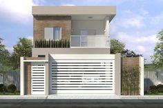 this is an artist's rendering of a modern style house with two levels and balconies on the second floor