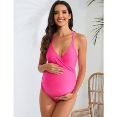 Elevate your maternity swimwear with these Women's Maternity Swimsuits. The wrap front design and adjustable crossback straps offer both style and support, making them ideal for pregnant women. The belly support feature ensures comfort and confidence, while the one-piece construction provides coverage and convenience. Perfect for summer beach outings, these swimsuits are a must-have for expecting mothers. Crafted from 85% Polyester and 15% Spandex, these swimsuits offer a comfortable stretch and Pink Sleeveless Swimwear For The Pool, Pink Beachwear Tankini With Built-in Bra, Pink One-piece Tankini For Beachwear, Pink Sleeveless Tankini For Sunbathing, Sleeveless Pink Tankini For Sunbathing, Pink One-piece Tankini Beachwear, Pink One-piece Swimwear For Pool, Pink Sleeveless Swimwear With Built-in Bra, Pink Sleeveless Tankini For Swimming