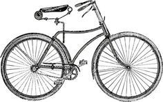 a black and white drawing of a bicycle on a white background, with the front wheel missing