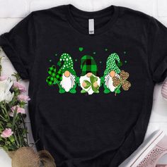 St Patricks Day Tshirt | Funny Gift St Pattys Day shirt | Funny Leprechaun Shirt | Three Gnomes Holding Shamrock Leopard Plaid Shirt Green T-shirt With Funny Print As Gift, Casual Green T-shirt For St. Patrick's Day, St Patricks Outfit, Irish Celebration, Irish Fashion, St Patrick's Day Outfit, Fun Shirts, Cricut Joy, Saint Patricks