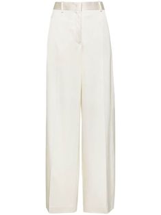 ivory white twill weave belt loops pressed crease two side inset pockets two rear welt pockets wide leg concealed front button, hook and zip fastening Woven Belt, Twill Weave, Cotton Viscose, Pants Straight, Ivory White, Jil Sander, Sanders, Straight Leg Pants, Welt Pockets