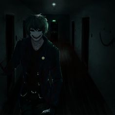 a creepy looking person in a dark hallway