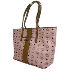 Made of coated canvas / leather: Zip top closure; Flat top handles: Brown leather trim; Measurements: 18"L / 14" L x 11" H x 5.5" D,9" Inches; Gold tone hardware: Inside zip pocket; Comes with tag and dust bag. Pink Monogram, Mcm Logo, Shopper Tote, Flats Top, Canvas Leather, Zip Top, New Bag, Leather Trim, Monogram Canvas