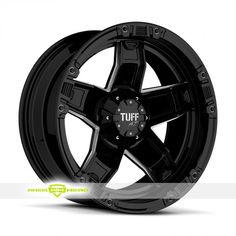 a black wheel with the words tuff on it and an inscription that reads,