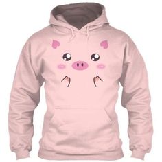 a pink hoodie with a pig face on it