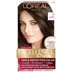 About this item  Gray Coverage Hair Color With Triple Protection: No hair color cares more than Excellence Crème; With our triple protection system that seals, replenishes and conditions, plus 100 percent gray coverage even on stubborn grays.  Excellence In Hair Protection: Our weekly conditioning treatment with collagen helps protect hair until your next appointment for long lasting rich color; For 100 percent gray coverage and gorgeous root-to-tip color.  L'Oreal Permanent Hair Color: L'Oreal Chocolate Hair Color, Dark Chocolate Hair Color, Box Hair Dye, Dark Chocolate Hair, Clairol Natural Instincts, How To Dye Hair At Home, Caring For Colored Hair, Grey Hair Coverage, Covering Gray Hair