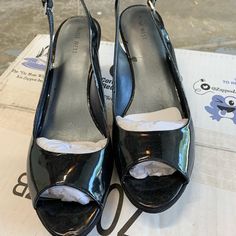 Brand New, Never Worn Nine West Black Heels. Material Has A Slight Shine. Left Sole Has A Small Scratch As Seen In Picture. Nine West Black Heels, Nine West Heels, Black Wedge Sandals With 4-inch Heel And Pointed Toe, Nine West Shoes, Nine West, Black Heels, Shoes Women Heels, Shoes Heels, Brand New