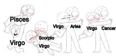 an image of cartoon characters with zodiac signs on their faces and the words virgo, virgo, aris, virgo, virgo, virgo