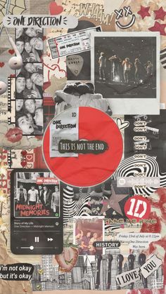 an altered collage with many different pictures and words on the side, including one red circle