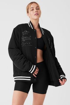 So epic, it stands in a class all its own — meet the G.O.A.T. Jacket. The “Greatest of all time” lives up to its name, thanks to an iconic letterman-style design covered in one-of-a-kind patches, with a textured, brushed fleece body and sleek, memory woven fabric for the sleeves and lining. Front slash pockets, ribbed cuffs & collar and a full zippered front complete the look. Varsity letterman jacket design with iconic patches Textured brush fleece body & cool, memory woven sleeves Unisex style The Greatest Of All Time, Varsity Jacket Women, Greatest Of All Time, Varsity Letterman Jackets, Letterman Jacket, Jacket Design, Sweaters Knitwear, Alo Yoga, A Class