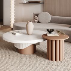 a living room with a couch, coffee table and books