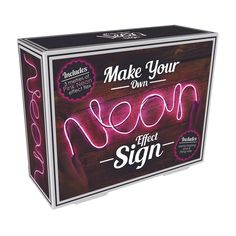 the neon sign is on display in front of a white box that says make your own neon