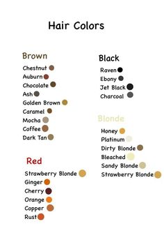 the hair color chart for brown, red, and blue tones is shown in this image