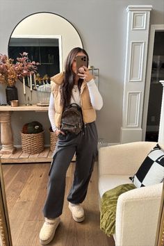 Essential Oversized Cargo Sunday … curated on LTK Fall Vest, Ootd Fall, Cold Morning, Fall Fashion, Winter Outfits, Fall Outfits, Autumn Fashion, Outfit Ideas, Sweatpants