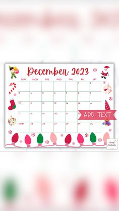 a calendar with christmas decorations on it