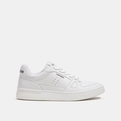 Leather upper Fabric lining and footbed EVA and rubber outsole Lace-up closure Style No. CM693 Sports Low-top Sneakers With Textured Footbed, Sporty White Sneakers With Textured Footbed, Coach Outlet, Tank Top Cami, Fun Bags, Sneakers White, Low Top, Top Sneakers, Jumpsuit Romper