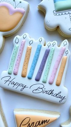 decorated birthday cookies with icing and decorations